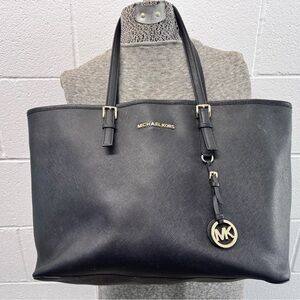 Michael Kors Black Saffiano Leather Tote with Gold Hardware